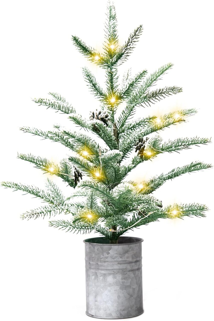 Small Christmas Tree 24 inch with 60 Lights Rustic Style Tabletop (White) 4"D x 4"W x 23.62"H